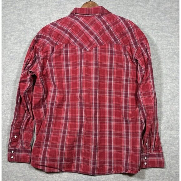 Classic Western Mens Red Plaid Shirt XXL Pearl Snap Unique Square Buttons - Picture 5 of 5